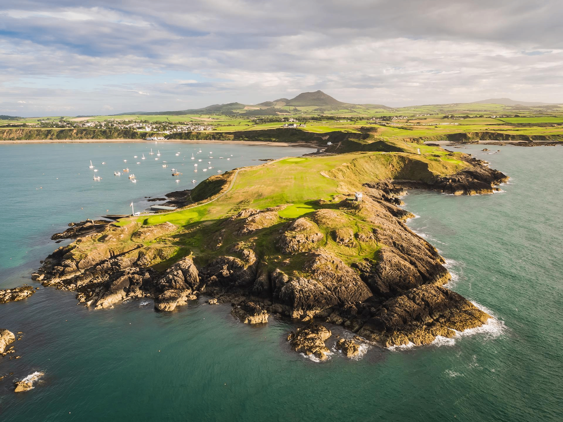 Aerial view of Morfa Nefyn headland and bay